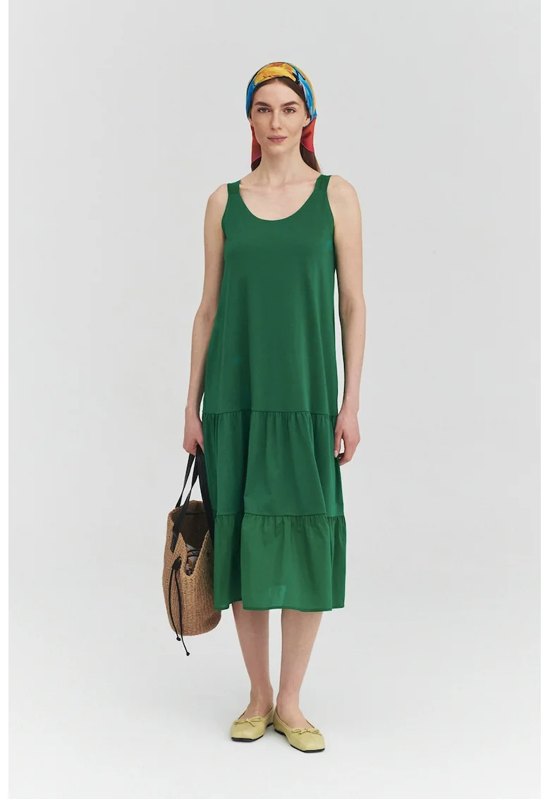 Rochie evazata cu barete lata, Verde