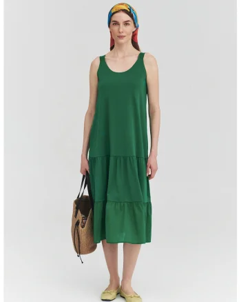 Rochie evazata cu barete lata, Verde