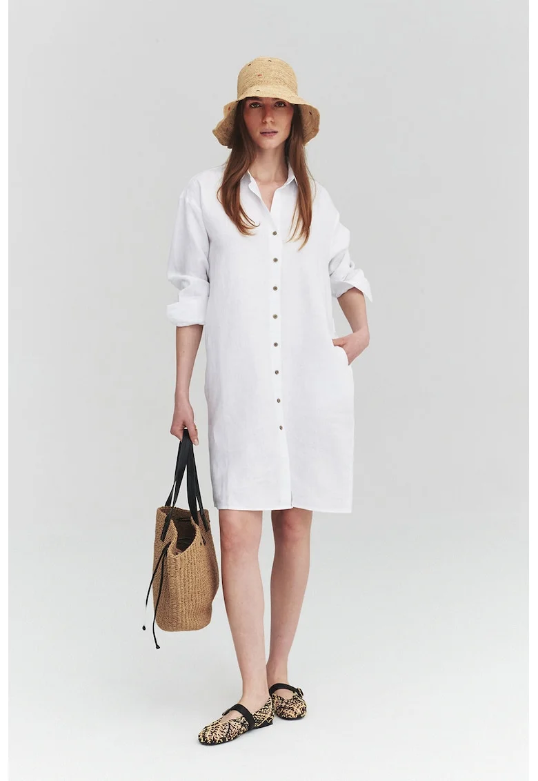 Rochie-camasa de in cu buzunare, Alb