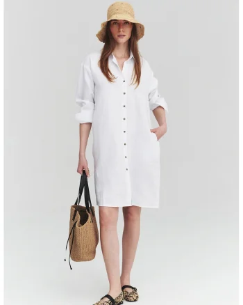 Rochie-camasa de in cu buzunare, Alb