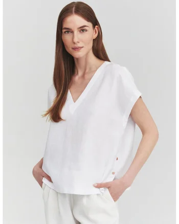 Bluza de in cu decolteu in V, Alb