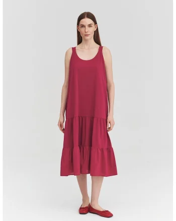 Rochie evazata cu barete lata, Roz zmeuriu