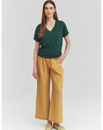 Pantaloni de in cu croiala ampla, Galben sofran