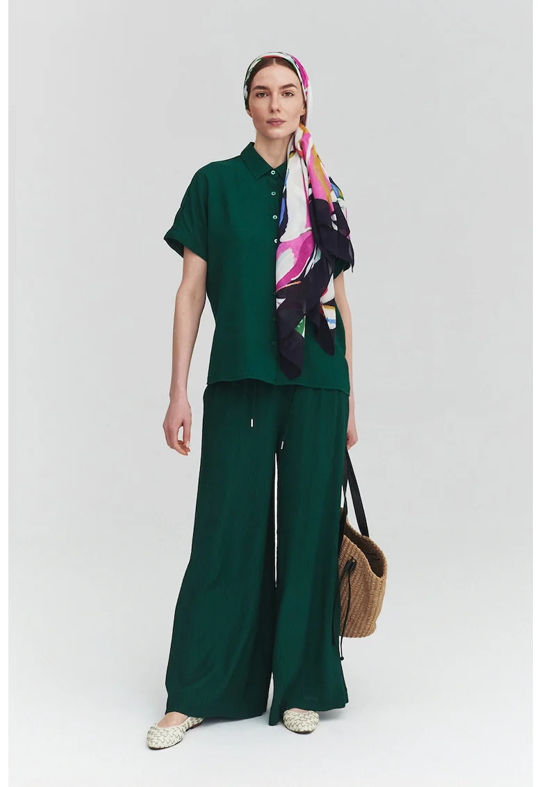 Pantaloni palazzo cu talie ajustabila, Verde englez