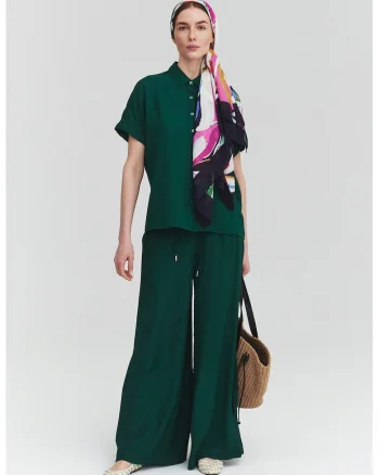 Pantaloni palazzo cu talie ajustabila, Verde englez