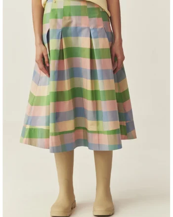 Fusta evazata in carouri cu pliuri, Multicolor