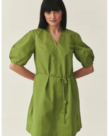 Rochie cu cordon si maneci bufante, Verde mar