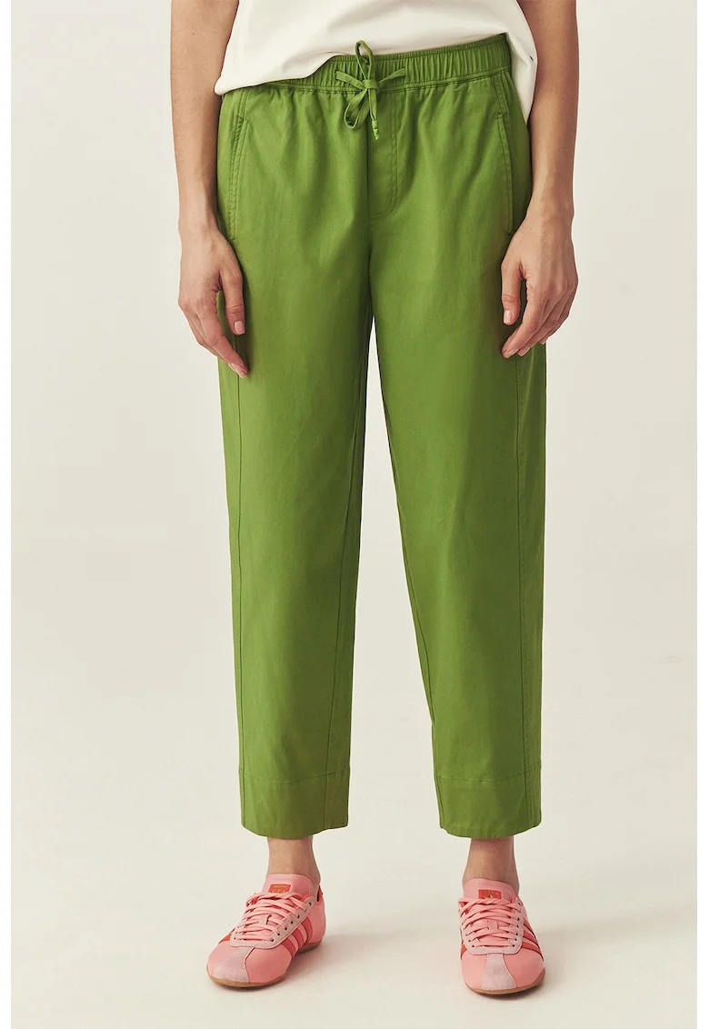 Pantaloni crop relaxed fit cu talie ajustabila, Verde mar