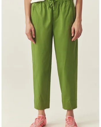 Pantaloni crop relaxed fit cu talie ajustabila, Verde mar