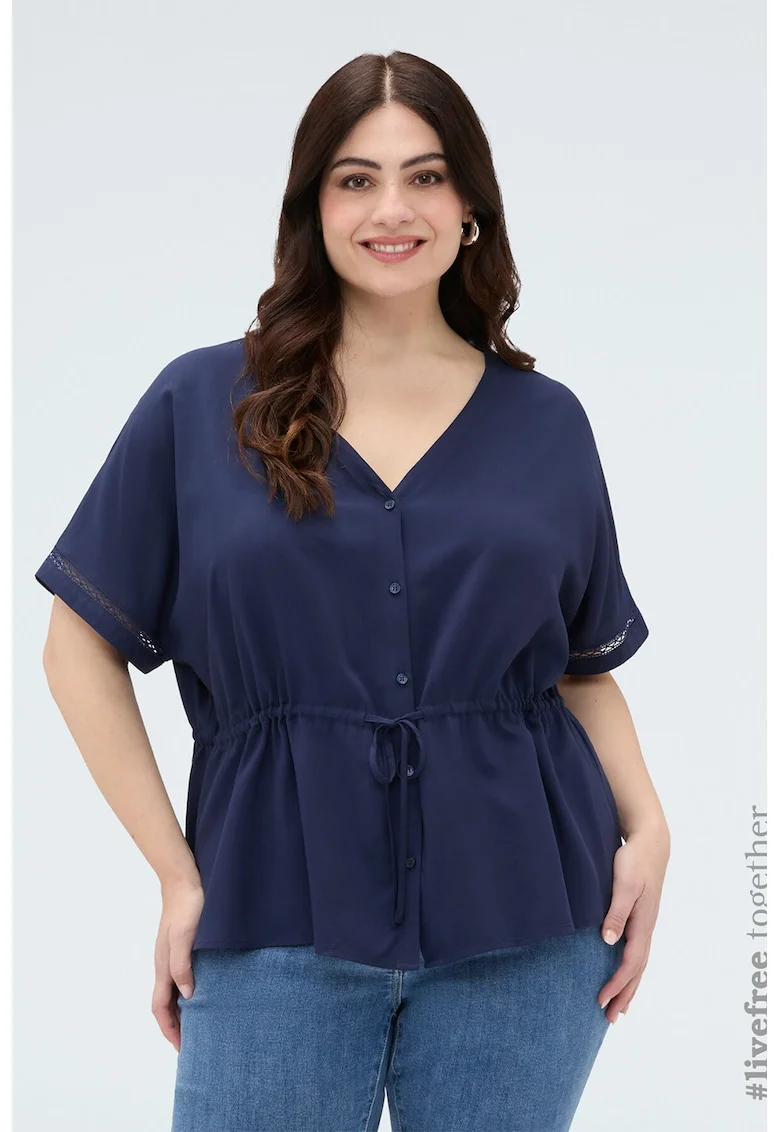 Bluza cu decolteu in V si talie ajustabila, Bleumarin