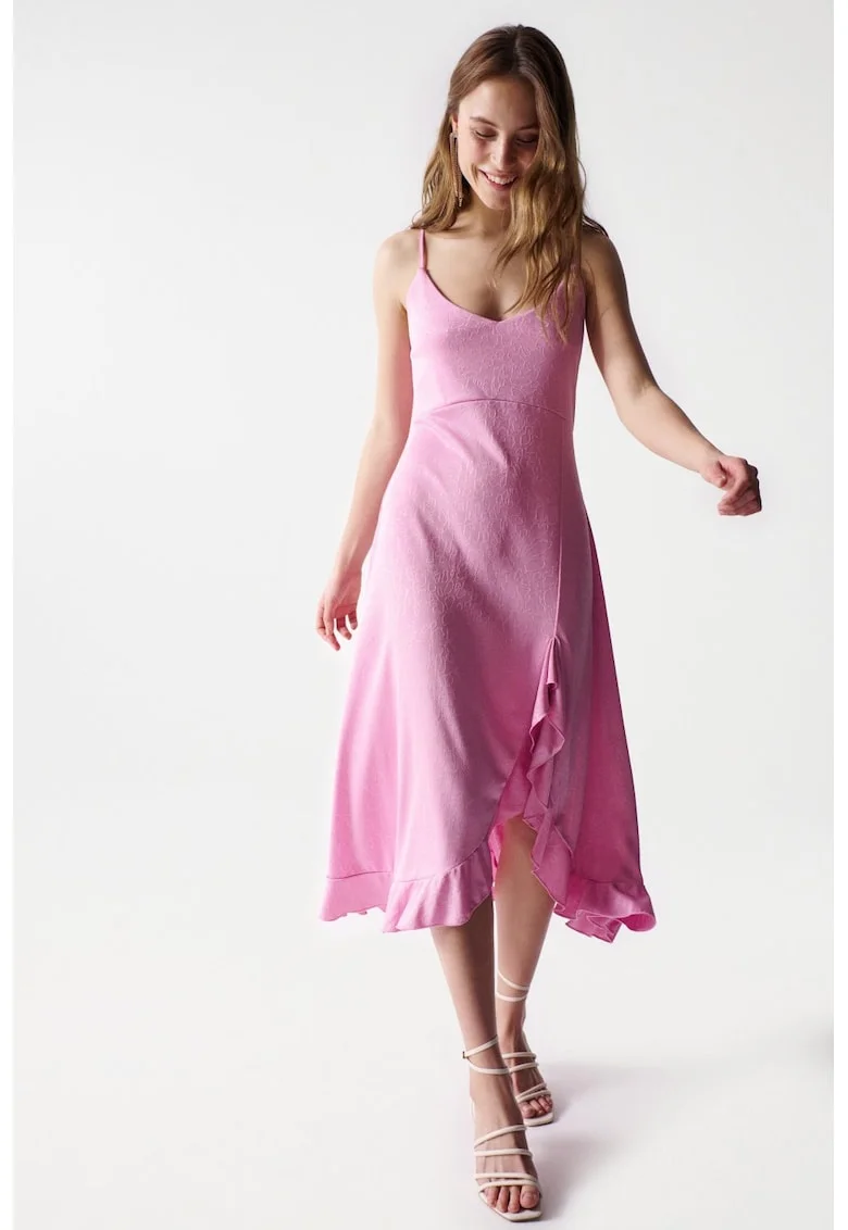 Rochie midi cu aplicatie cu volane