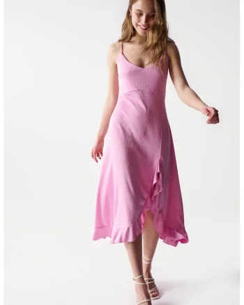 Rochie midi cu aplicatie cu volane