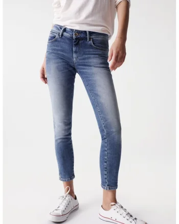 Blugi skinny crop cu aspect decolorat Wonder