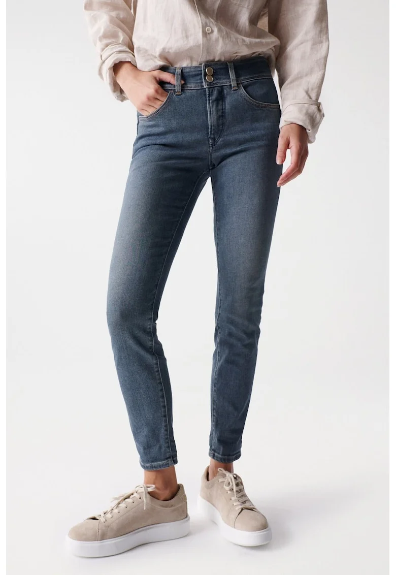 Blugi skinny crop cu talie inalta Secret