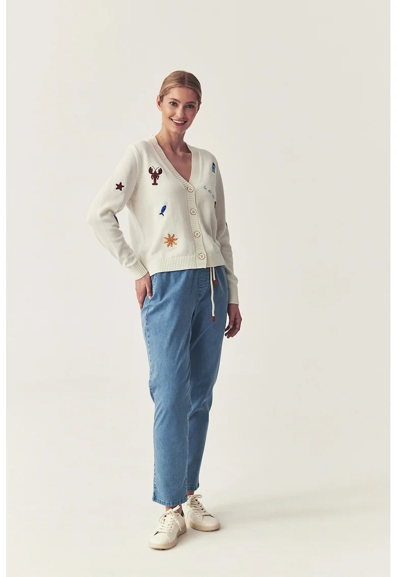 Cardigan cu detalii brodate, Crem