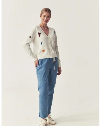 Cardigan cu detalii brodate, Crem