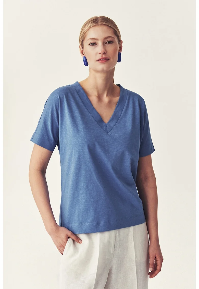Tricou lejer cu decolteu in V, Albastru deschis