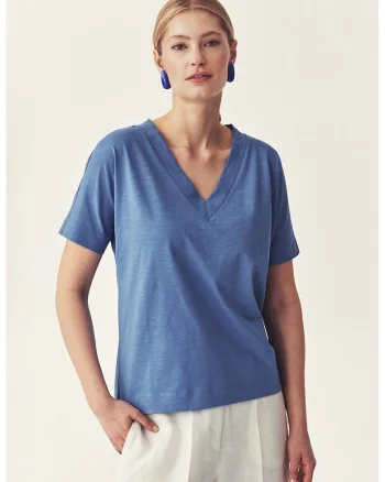 Tricou lejer cu decolteu in V, Albastru deschis