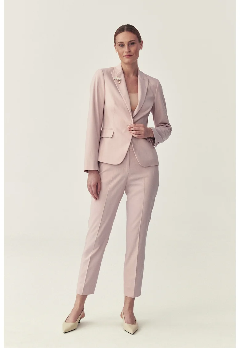 Pantaloni chino crop cu detalii cu pensa, Roz pastel