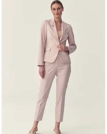 Pantaloni chino crop cu detalii cu pensa, Roz pastel