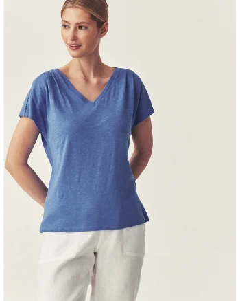 Bluza lejera cu decolteu in V, Albastru deschis
