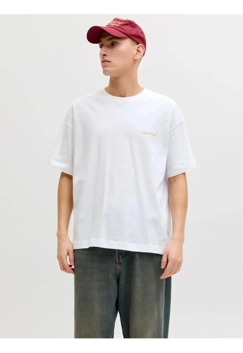 Tricou barbati, din bumbac, imprimeu pe spate, Loose fit, JORMONTAUK, Alb