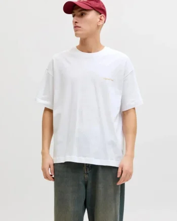 Tricou barbati, din bumbac, imprimeu pe spate, Loose fit, JORMONTAUK, Alb