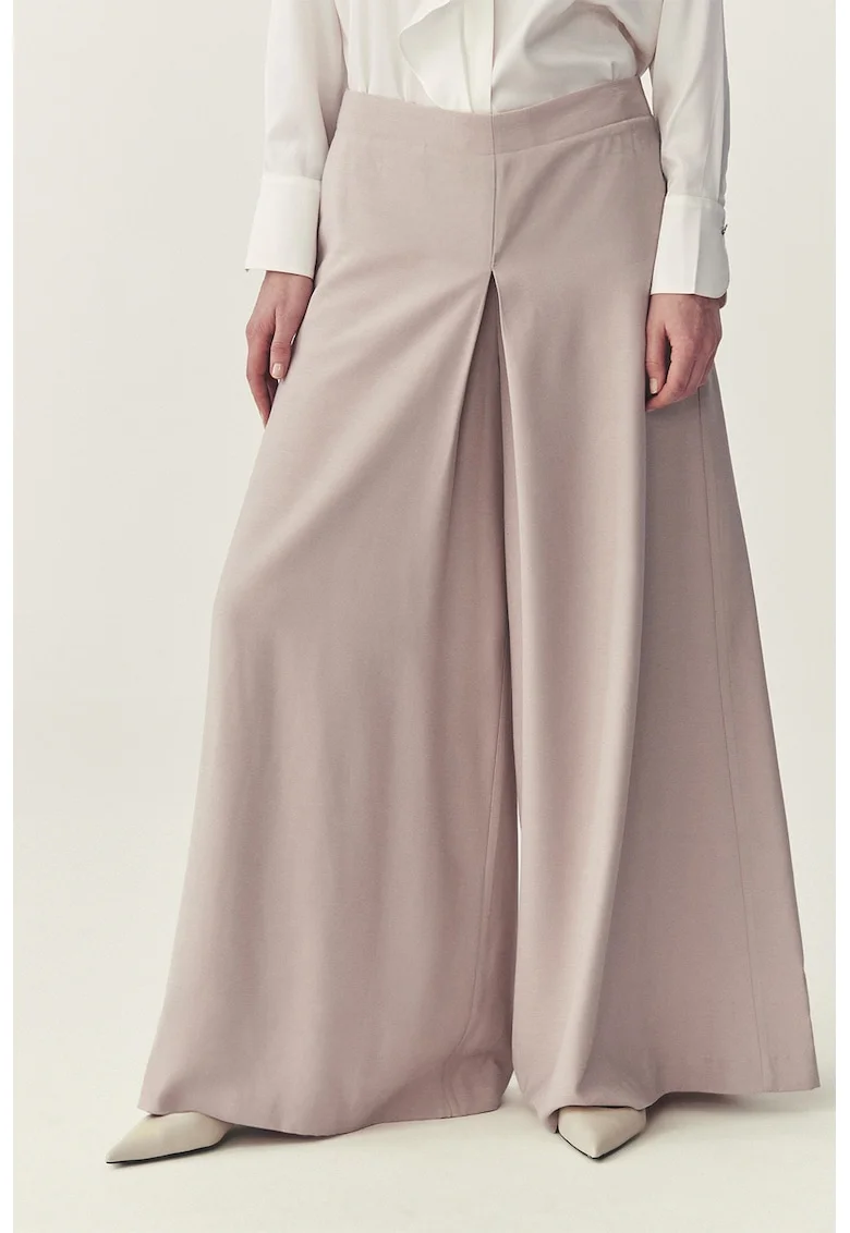 Pantaloni cu croiala ampla si talie inalta, Bej deschis