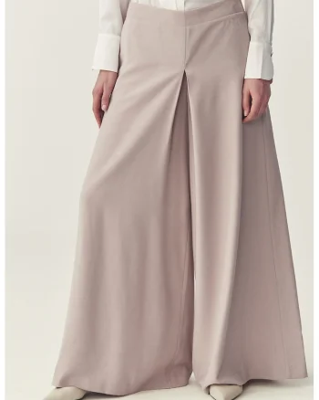 Pantaloni cu croiala ampla si talie inalta, Bej deschis