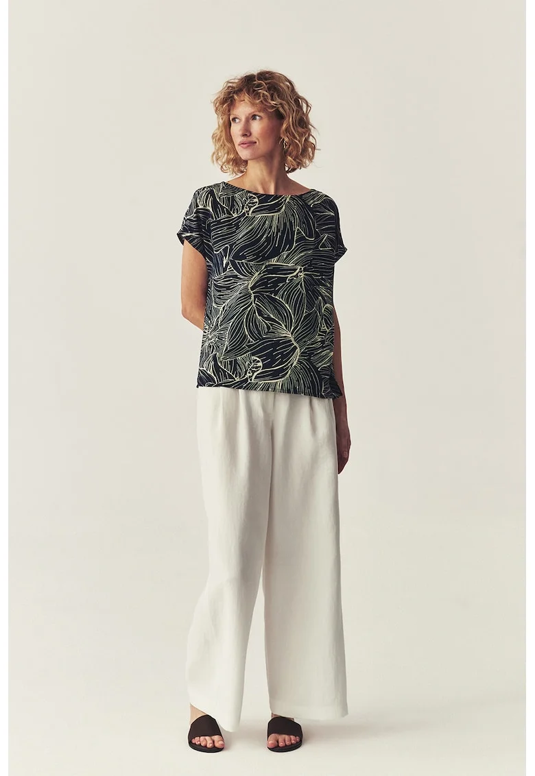 Bluza lejera cu decolteu rotund Oma, Albastru ultramarin/Bej