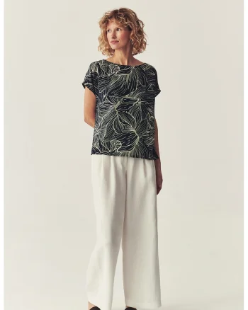 Bluza lejera cu decolteu rotund Oma, Albastru ultramarin/Bej