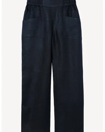 Pantaloni din in cu croiala dreapta, Albastru ultramarin