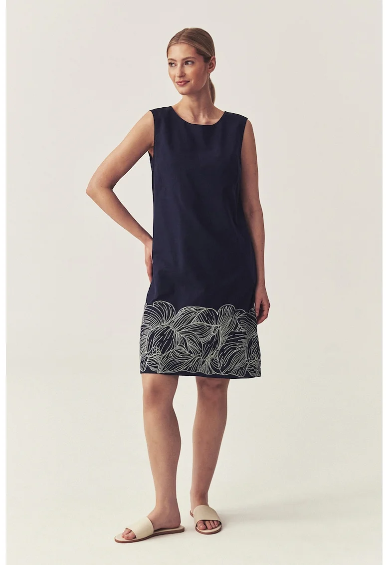 Rochie din bumbac cu broderie, Albastru ultramarin/Crem