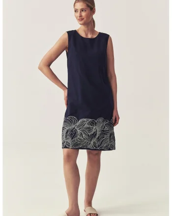 Rochie din bumbac cu broderie, Albastru ultramarin/Crem