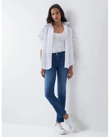 Blugi slim fit cu talie inalta