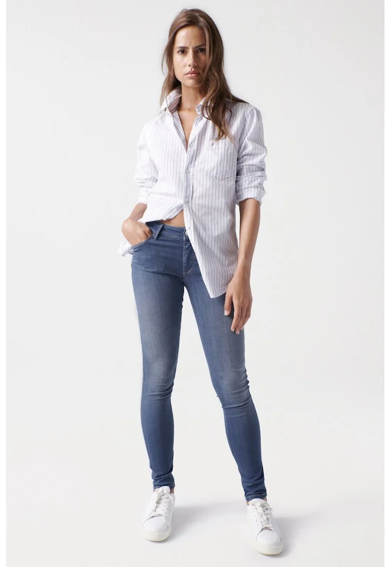 Blugi skinny fit cu aspect decolorat