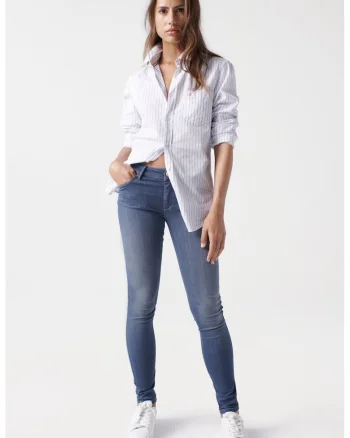 Blugi skinny fit cu aspect decolorat