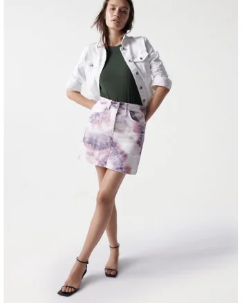 Fusta din denim cu motiv tie-dye