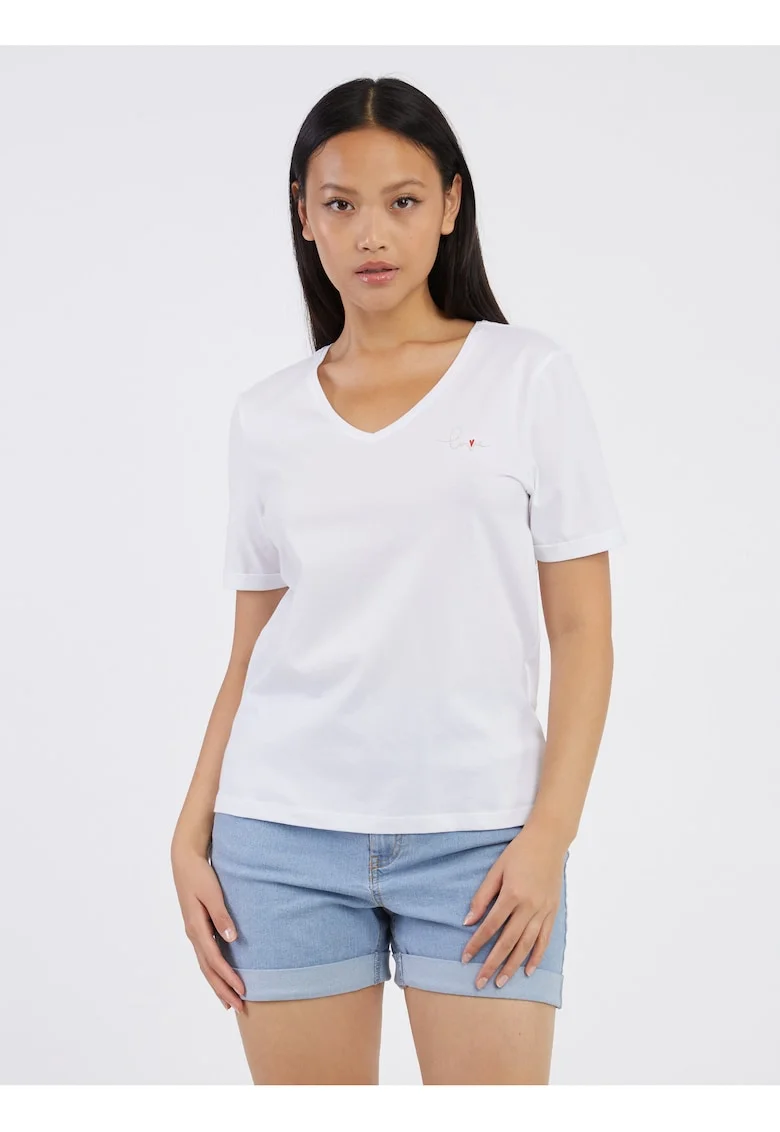 Tricou din bumbac organic cu decolteu in V,