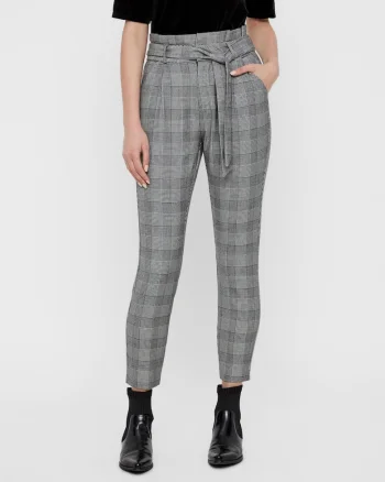 Pantaloni cu talie inalta cu model in carouri