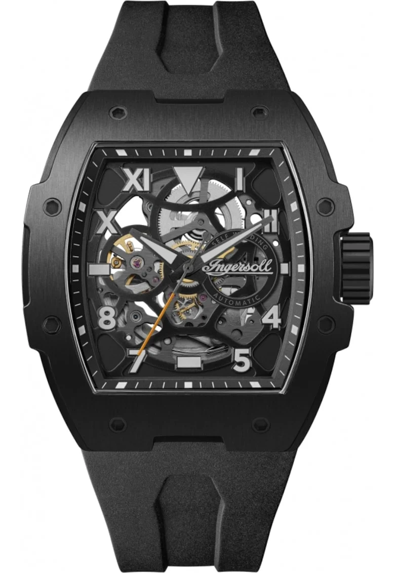 Ceas de barbati  I15302, clasic negru, skeleton
