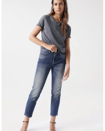 Blugi crop decolorati slim fit
