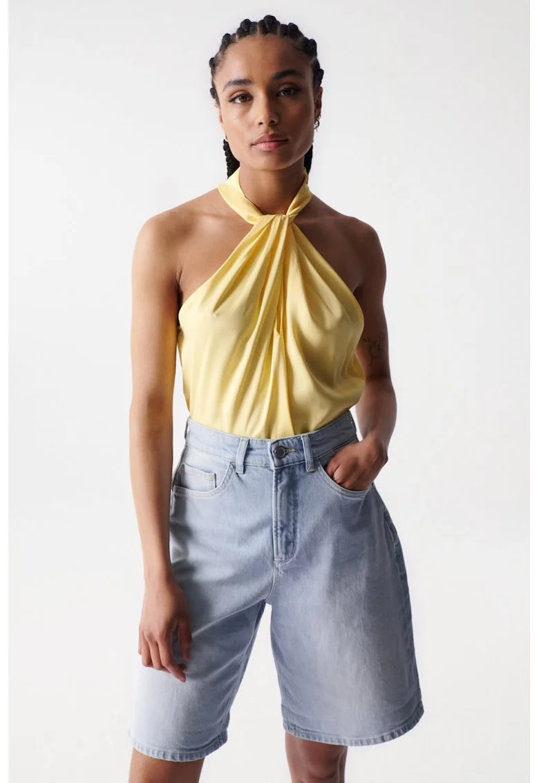 Top fara maneci cu guler halter