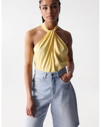 Top fara maneci cu guler halter