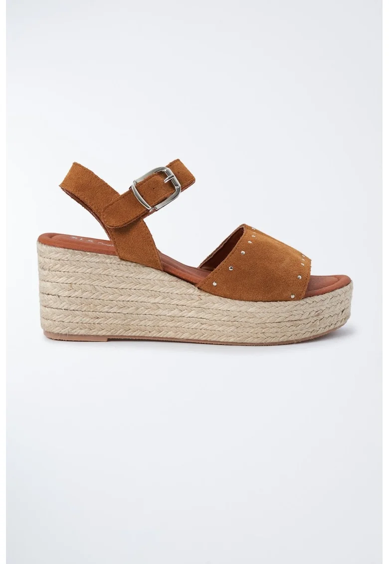 Sandale espadrile wedge din piele intoarsa