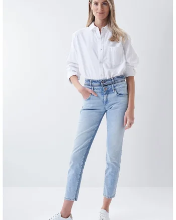Blugi crop cu talie inalta,