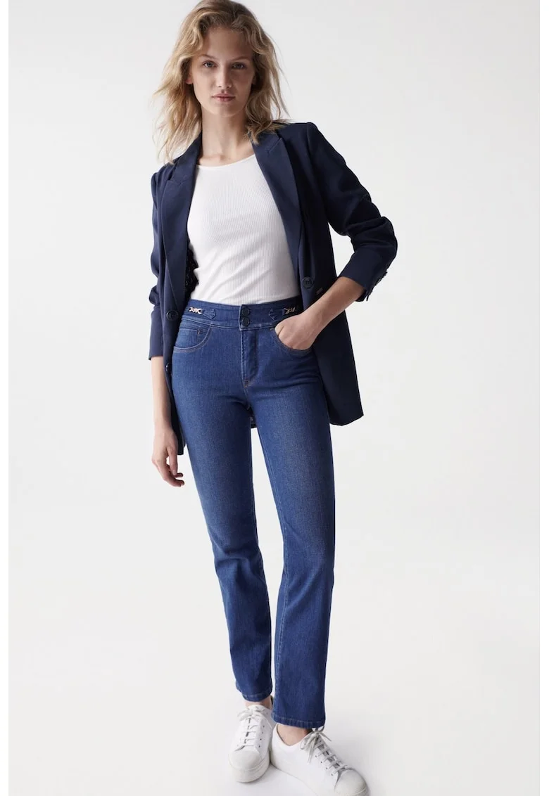 Blugi slim fit cu talie inalta