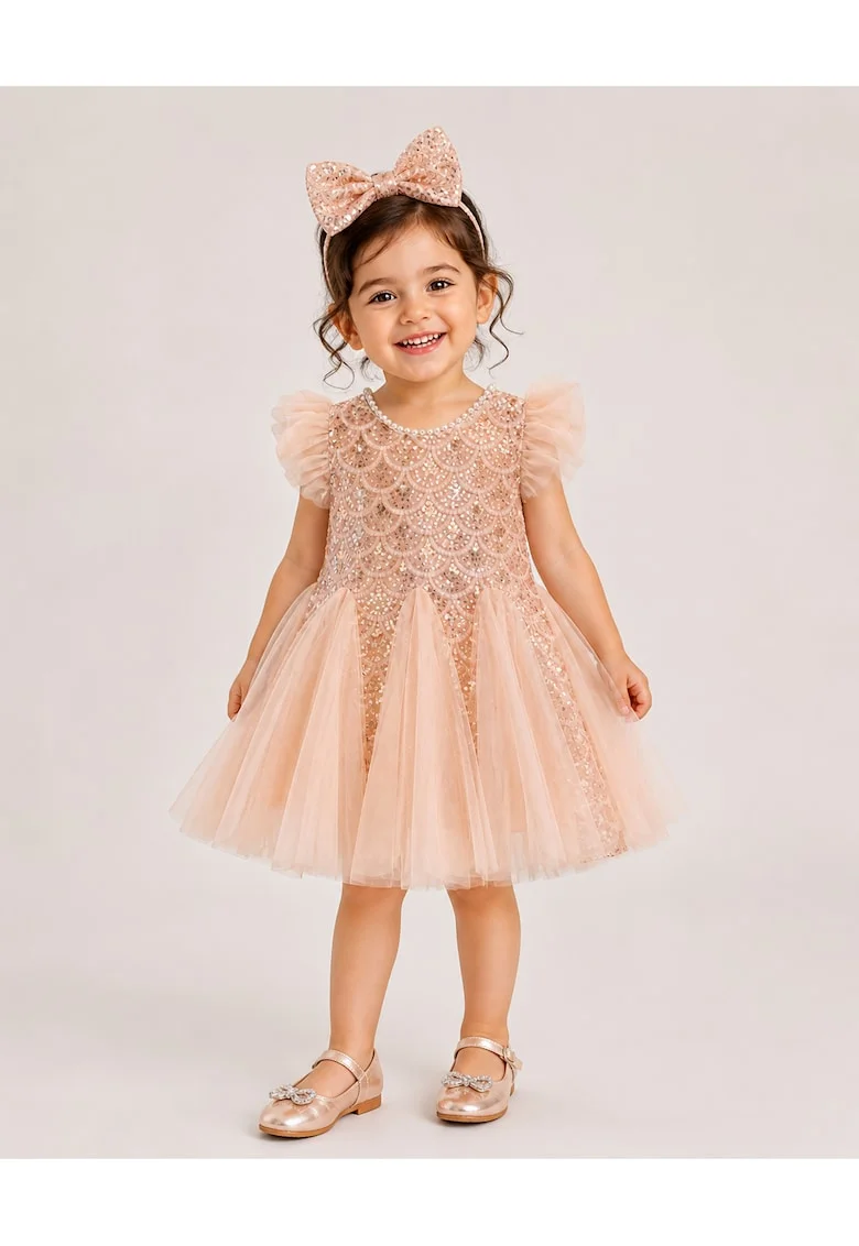 Rochie Fetițe Paiete și Tulle Rose Gold Carla