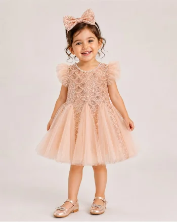 Rochie Fetițe Paiete și Tulle Rose Gold Carla