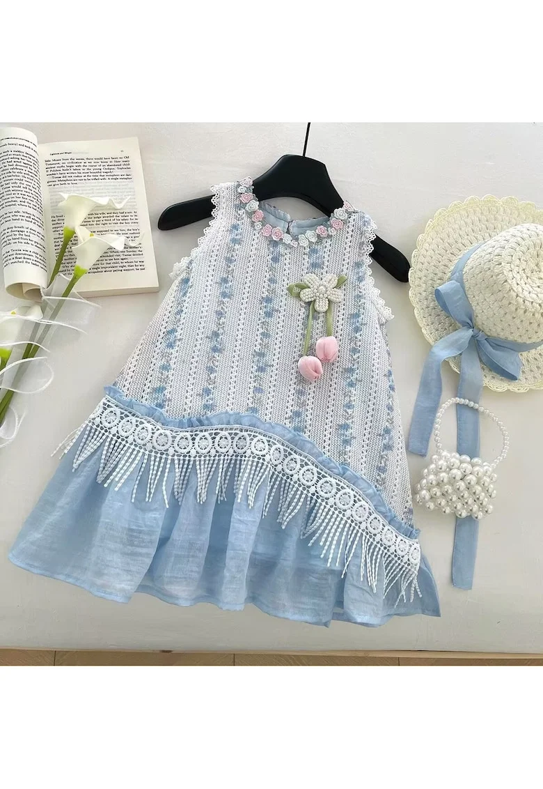 Rochita Fetite Albastru Broderie Florala Miriam